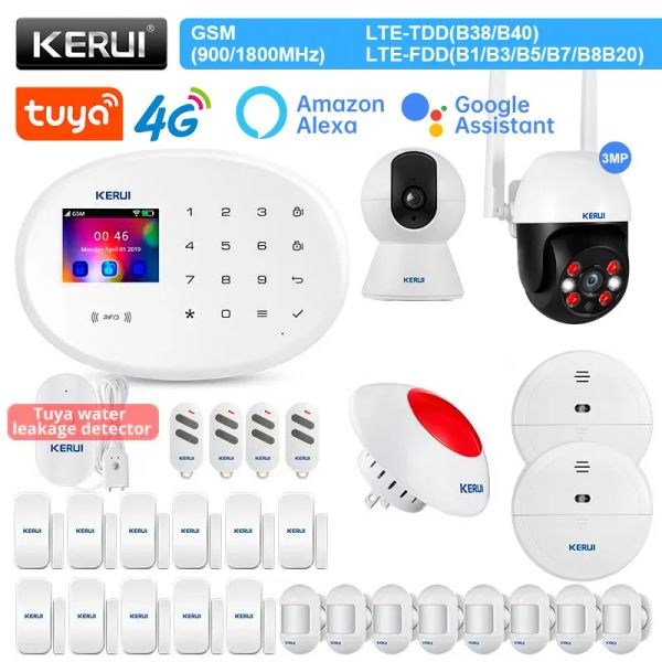 Kits Kerui W204 Alarmsystem 4G WiFi GSM Alarm Tuya Smart House Support Alexa Motion Sensor -Türsensor Sirene RFI Tag Tag