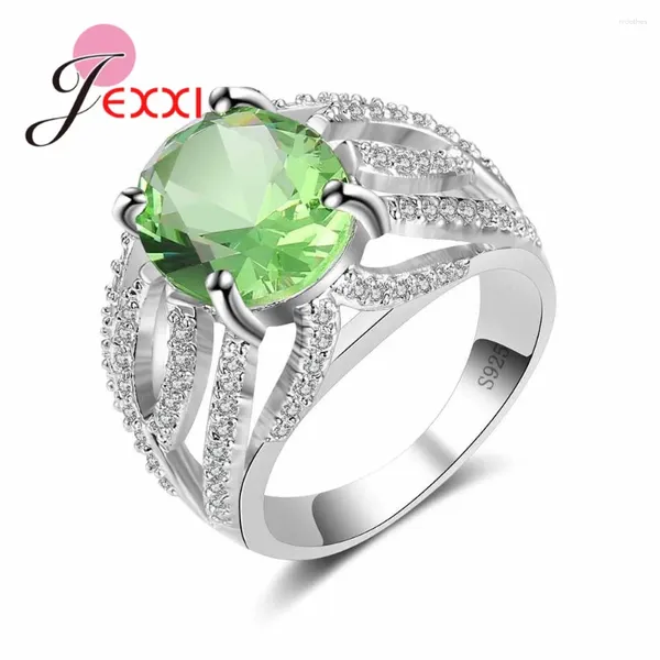 Anelli a cluster Pure Luxury Green Crastal Anello nuziale Design cavo più recente 925 Sterling Silver for Women Micro Zircon Pietre Party