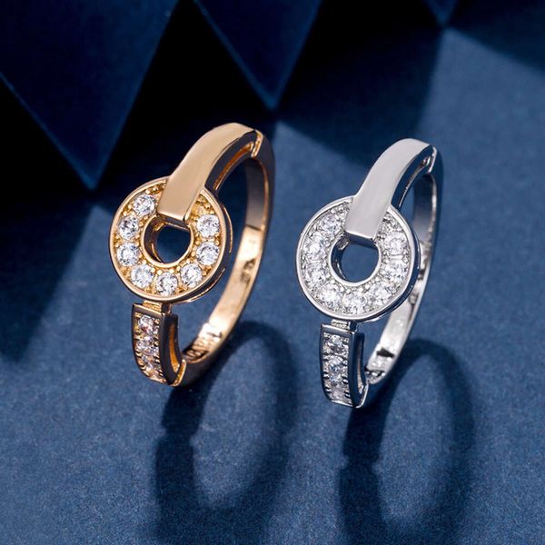 Novo anel de execução do tempo 18K Diamante de diamante de ouro de cobre Ring Round Round Light Light Luxury Luxury Casy Simple Ring não desbota tamanho 5/6/7/8/9