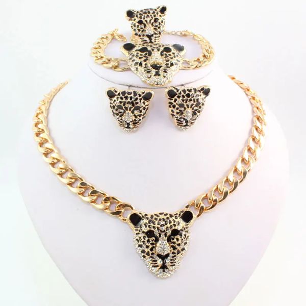 Chokers Fashion Leopard Head Breathurings Ring Ring Conjunto de novos conjuntos de jóias africanas de cores de cor de ouro da moda