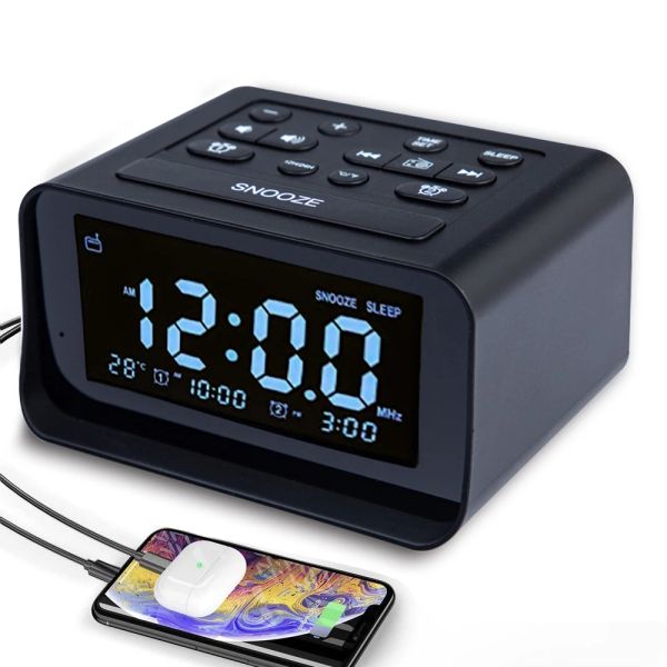 Alto -falantes despertador digital Sondativated Dual Alarm LED Clock FM Sleep Timer Speaker Temperatura Música Relógio para sala de estar