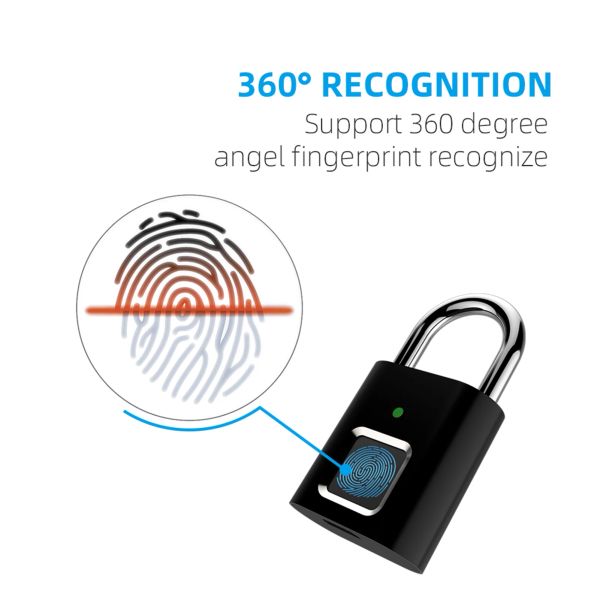 Bloquear a impressão digital Padlock Biometric Padlock Store 10 impressões digitais 3 LIGHTIDADOR LIGHT LIGH