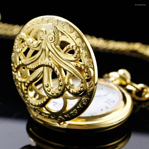 Orologi tascabili squisiti mostro oro oltopus quarzo orologio vintage catena di braccialetto collana da uomo e orologio per bambini