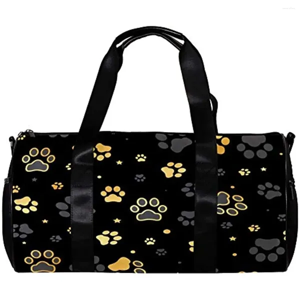 Duffel Bags Print Gold Dog e Star Sports Bag Tote Travel Carry On Gym WeekEnder durante a noite para homens mulheres