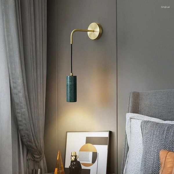 Wandlampe Nordic Kupfer Luxus Marmor Schaft Innenleitungsdekor Licht für Schlafzimmer Balkon Aisle Bar Restaurant Treppe
