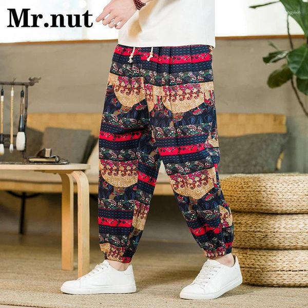 Calça masculina linho de algodão calça de moletom de harém de harém de harém unissex harajuku calças de moda casual hiphop largo largo