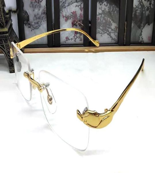 France Moda Gold Silver Rimless Frames Leopard Buffalo Horn Glasses Clear Black Brown Lentes Vintage Sunglasses For Men Women E4097279