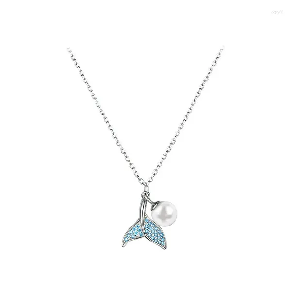 Подвесные ожерелья 925 Серебряная серебряная игла Свадебная жемчужная рыба -хвост