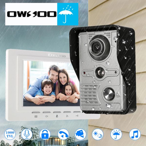 Intercom OWSOO 7inch Wired Video Doorkling -Indoor -Monitor mit IRCut Regenfisch Outdoor -Kamera visuelle Gegenstand TWOWAY Audio Remote Unlock