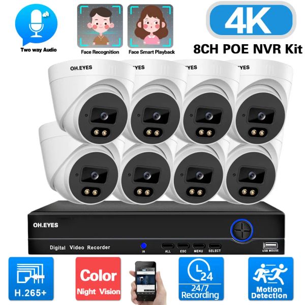 SISTEMA 4K Riconoscimento facciale POE IP DOME SISTEMA SISTEMA Sistema Audio Night Vision Night Vision CCTV Sistema Sistema Set di sistema 8MP 8CH Poe NVR KIT