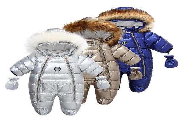 Baby neuer Winter wärmer dicker PU -Fell -Kragen Rompers Neugeborene Jungen Mädchen Weihnachten 024m Strampler Toddle Säuglingsbodysuit Kinder Ein8170348