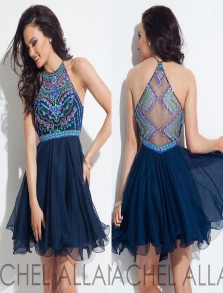 Perlenabschlusskleider blaue Heimkehrkleider 8. Klasse Graduierungskleid Süß 16 Strass -Perlen -Top -Chiffon -Rock Halfter Custom M2495202