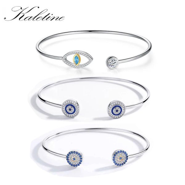 Bangles Kaletine Luck Mal Ey Eye 925 Pulseiras de prata esterlina Bangles Bulles Hamsa Blue Hand Blue Eye Zircon Jóias Finas Acessórios para Mulheres Presente Presente