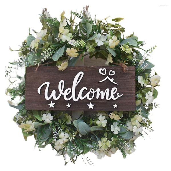 Flores decorativas JFBL Artificial Wreath Store Shop Welcome Welcome Front Door Greaths Farmhouse Greenery With Flower for Party Wedding Ornamen