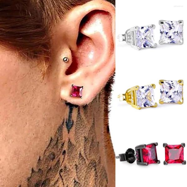 Stift Ohrringe vereisere Kristall HipHop für Männer 4 Quadrate Goldfarbe Trend Punk Rapper's Accessoires Mode Schmuck E147