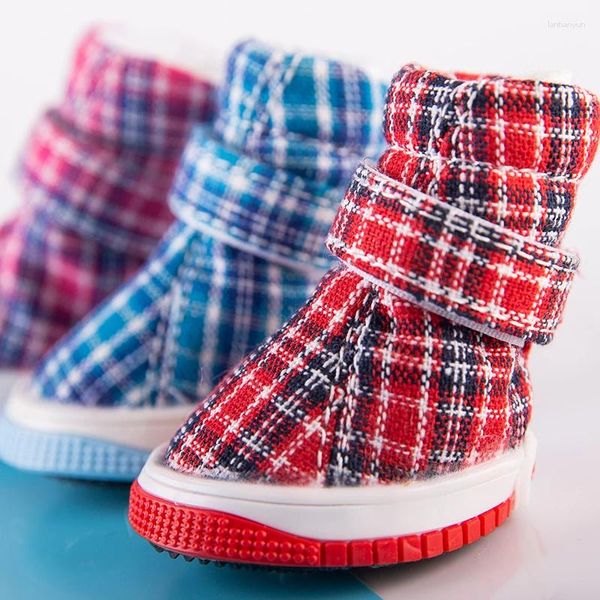 Hundekleidung kleine Schuhe Plaid Haustier für Hunde Katzen Frühlings- und Herbststiefel Skidproof Cat 4pcs/Set Red Blue Pink 1067