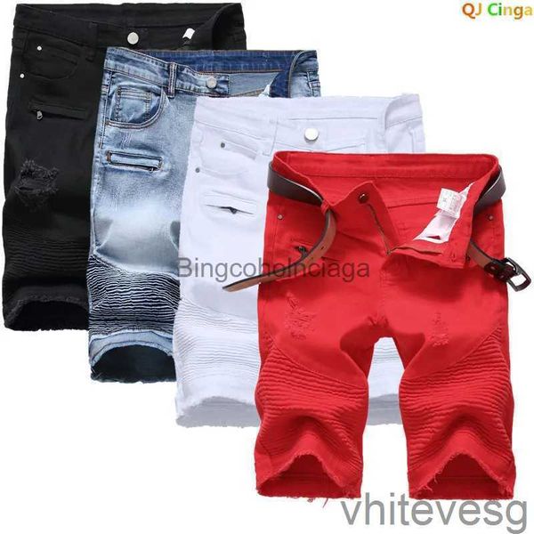 Jeans maschili alla moda cortometraggi strappati da uomo tasche a pieghe decorate in denim decorato in jeans rosso nero blu bianco grande dimensione 28 30 32 34 36 38 40 42l231003 mom7
