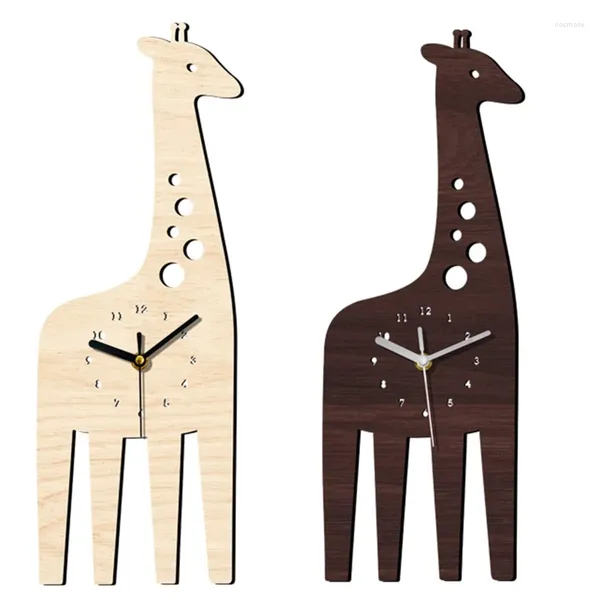 Relógios de parede Giraffe Wood Clock para criativos Animais para crianças Fornecem suprimentos de presente de férias