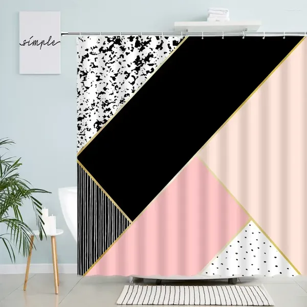 Cortinas de chuveiro design geométrico design criativo rosa preto padring de banheira cortina de tecido de tecido moderno conjuntos de decoração com ganchos