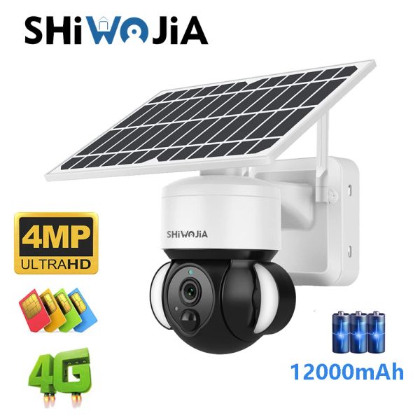 Kameras Shiwojia Solarkamera 4G SIM /WiFI Outdoor drahtloser CCTV Cloud H265 Solar Power Garden Lights Sicherheitsüberwachung Batterie Batterie Cam