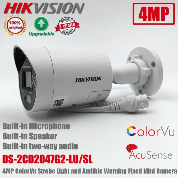 Камеры Hikvision DS2CD2047G2LU/SL 4MP Colorvu Srobe Light и Audible Warning Фиксированное мини -пуля CCTV сеть IP -камера