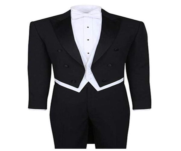 Terno de casamento preto de cauda de cauda de capa de capa 4 peças de capa de jaqueta de caça -mato de gravata