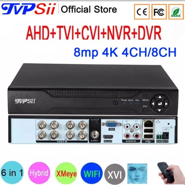 Controle remoto de gravador Detecção de face de áudio HI3531D 8MP 4K XMEYE 8CH 8 canal H.265+ Wi -Fi híbrido 6 em 1 TVI CVI nvr AHD CCTV DVR Sistema