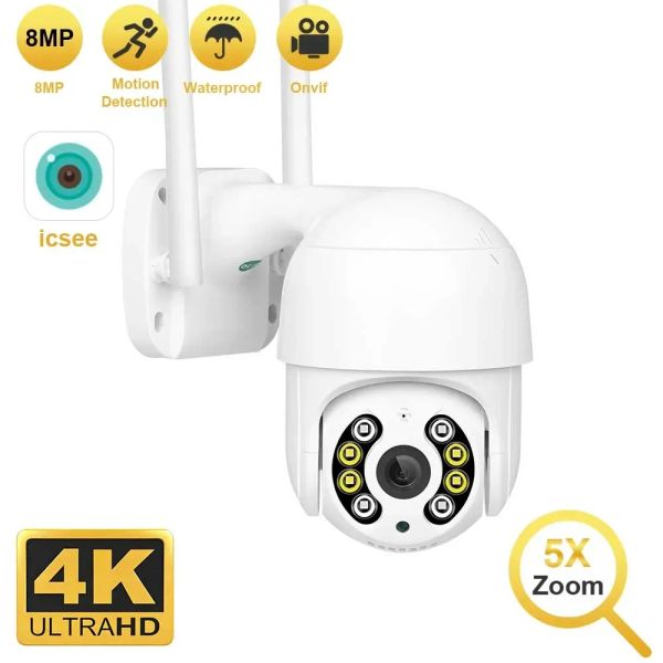 Câmeras 4k 8mp Câmera IP Wireless Câmera de segurança Wi -Fi PTZ 5MP HD Rastreamento automático Video Videoveillance Câmera CCTV P2P ICSEE App