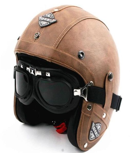 Verkauf von Männern Vintage Leder Motorrad Helm Open Face Retro Pilot Cruiser Helme Motocicleta Jet Moto Cascos Capacete DOT6687628