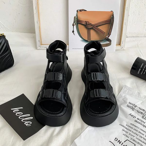 Stiefel Apanzu Doppel Sandalen Frauen Keil Mode Sommer Frauen Schuhe Offene Bahnsteig Strand Sandalen Stiefel schwarze weiße Sandalen