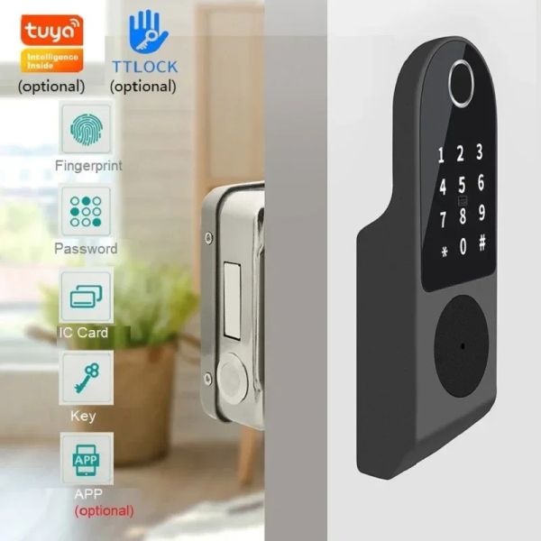 Lock Tuya WiFi Smart Door Lock Ttlock Electronic Fingerabdruck Lock IC -Karte NFC Kennwort Kennzeichen Remote -Entsperren Tor -Schloss für Outdoor -Garten