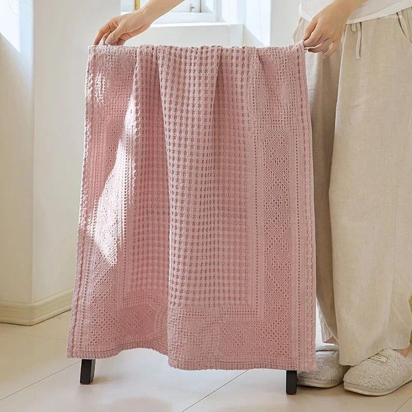 Asciugamano waffle rosa bagno di cotone intrecciato in rilievo adulti per bagno da bagno donne avvolte a secco rapido oversize