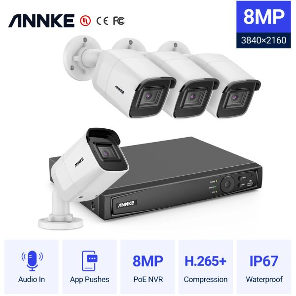 Sistema Annke 4k Poe Video Videoveillance Câmeras Sistema 8CH NVR REVORDOR COM CAMERAS DE SEGURANÇA DE 8MP CEMERAS CCTV RECREVELAÇÃO DE ÁUDIO 4K Câmera IP