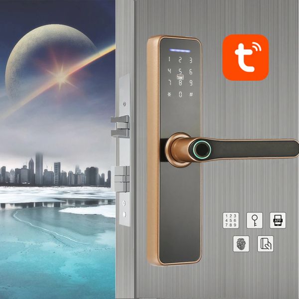 Blocca WAFU 007 Tuya WiFi Impronta digitale Impronta interno Elettronica Smart Fingerprint Password Card Lock Office Porta per gli inquilini di casa dell'hotel