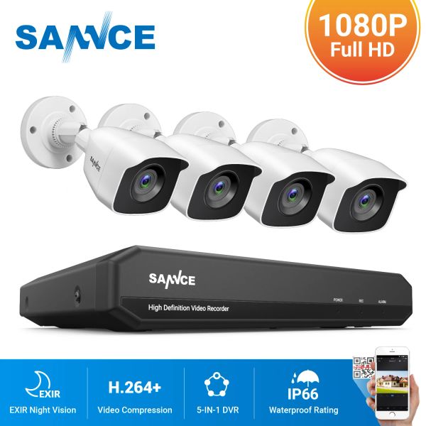 Sistema sannce 8ch 1080p DVR 1080p CCTV Sistema 4pcs 1080p 2.0mp telecamere di sicurezza IR Outdoor IP66 Kit di sorveglianza Video Rilevazione