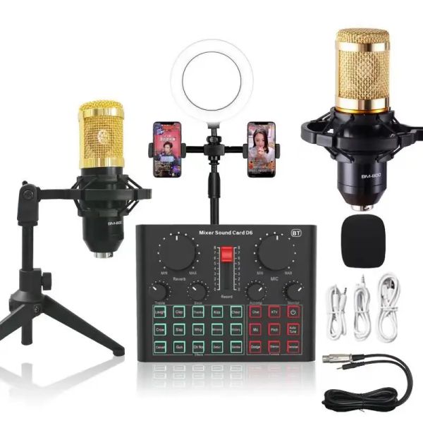 Mikrofone BM800 Kondensator Mikrofon D6 Mixer Sound Card Live Stream Set Game USB -Aufnahme PC Professionelles Computer Telefon BT Tripod Ständer