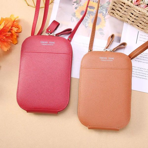 Umhängetaschen Ladies Wallet Messenger Einfacher Reißverschluss Crossbody Body Frauen Leder Geldbeutel Quadratmünzen Taschen Handy Bolsa Bolsa