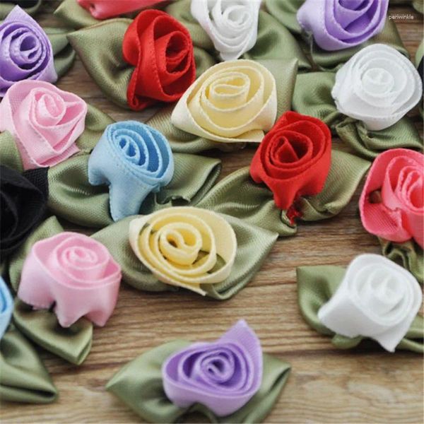 Flores decorativas 20pcsfancy mistura cor de cetim de cetim rosa flor DIY Artesanato/casamento/apliques/boneca B157