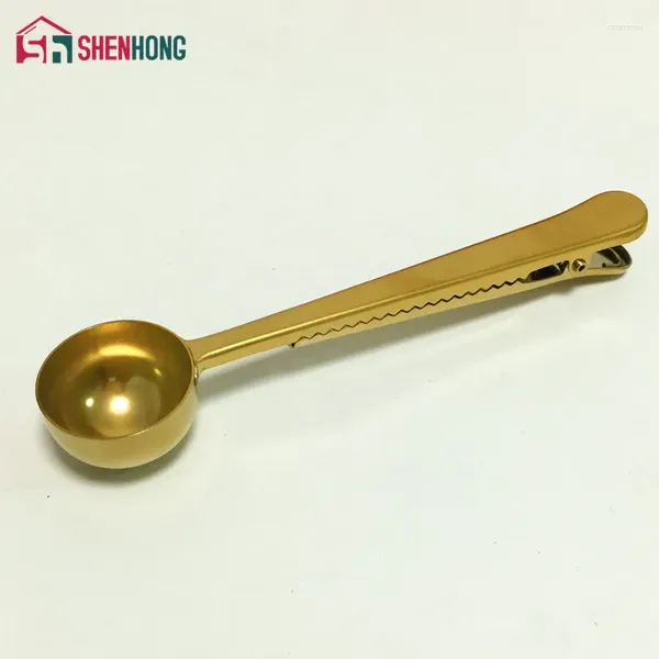 Scoops da tè Gold universale cucina Heathful Toolless inossidabile 1 tazza di caffè Misurazione del cucchiaio con clip di sigillatura della borsa Buona helper