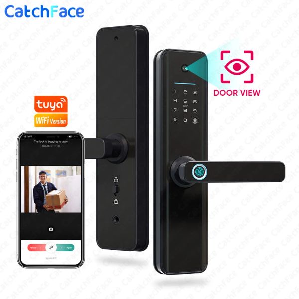 Bloquear 8 idioma Tuya Smart App Wi -Fi Finger PORTLET Lock Câmera Cartão IC Código digital Leitor Electronic Home Segurança mortise