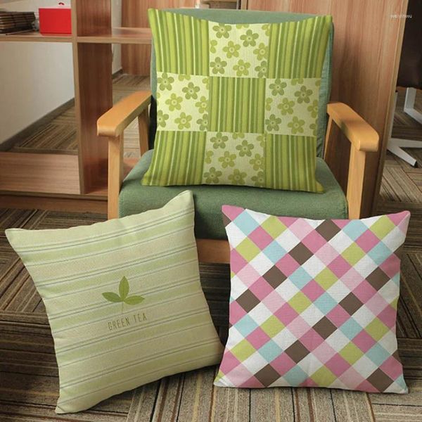 Foglie pastorali verdi del cuscino controlli geometrici Decorazioni per la casa Case di biancheria in cotone per soggiorno 45x45 cm