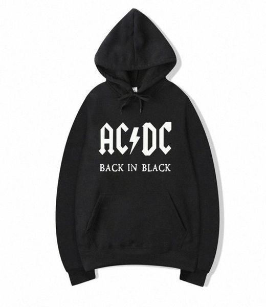 AC DC Hoodie Men Hip Hop rock band ACDC indietro nella felpa nera maschio giacca da streetwear per felpe con cappuccio con cappuccio Menwomen Elxu8240271