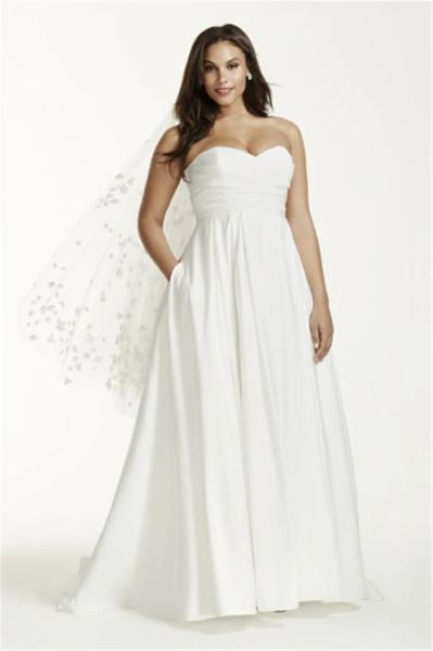 Kleider trägerloser Rucked Mieder Empire Taille Plus Size Hochzeitskleid 9wg3707 Seidentaft Schönes einfaches Brautkleid