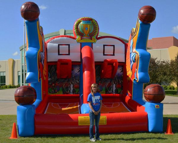 4mx3mx3,5 мм (13,2x10x11,5 фута) с 6balls надувным баскетбольным обручанием Carnival Game/Basketball Double выстрел для игры на игровой площадке с бесплатным кораблем воздуходувки