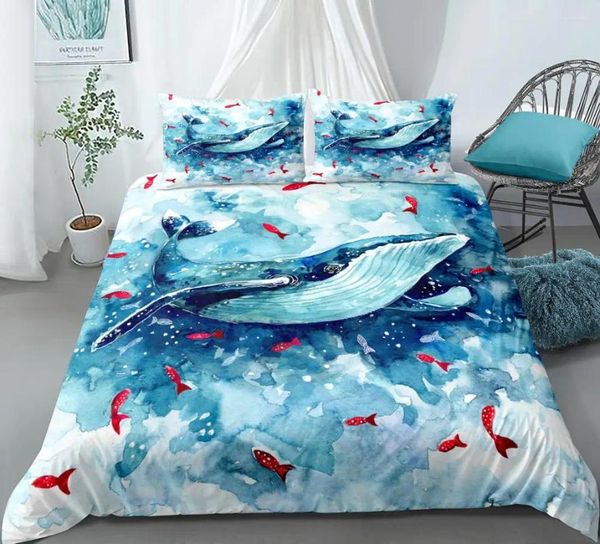 Set di biancheria da letto set di balene blu stampa piumone copripiumino da letto da sogno oceano con lettiere da letto a federe tessile