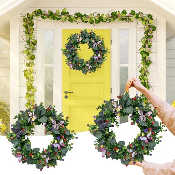 Flores decorativas Spring Spring Simulation Garland Door Decoration Ring Butterfly Ring Pingente Wreath Window Cups