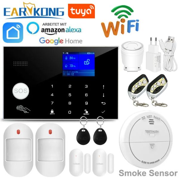 Kits Tuya WiFi GSM Sicherheitsalarm Wireless Rauch Feuerwehrdetektor Smart Home Einbrecher Alarm 433MHz drahtloser Bewegungssensorentür Detektor