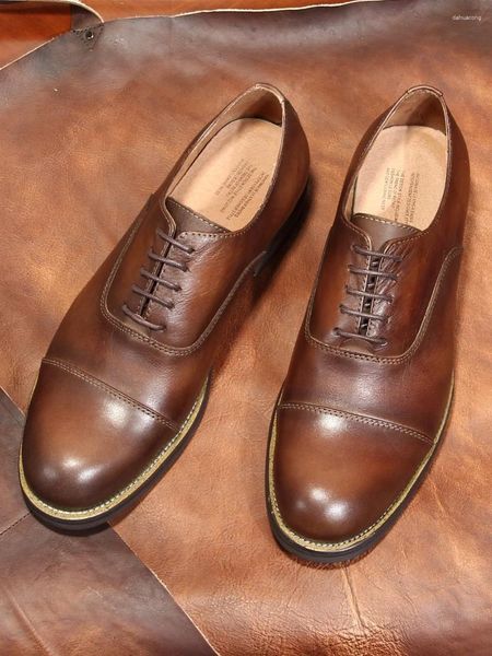 Sapatos casuais de couro genuíno genuíno britânico Trend Trend Suit Vintage Men's Round Round dedo Oxfords Oxfords