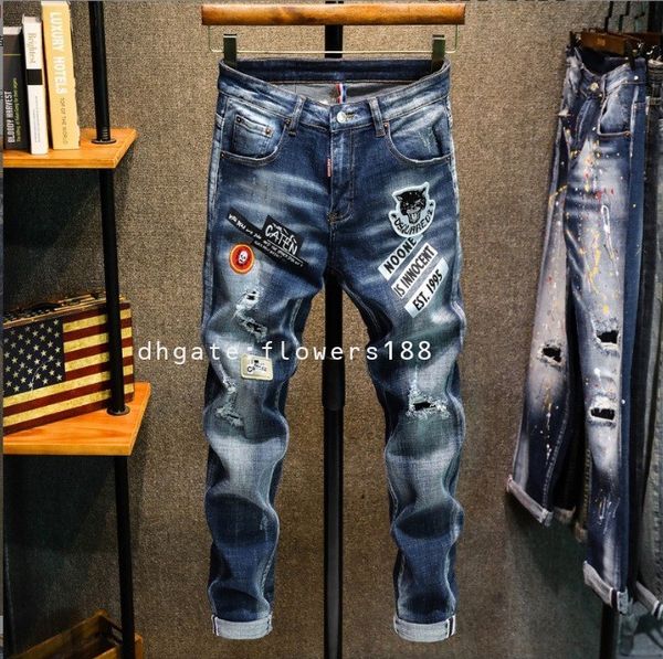 Jeans maschile 2024 nuovo marchio di moda originale elastico pantaloni stampati dipinti a mano slim