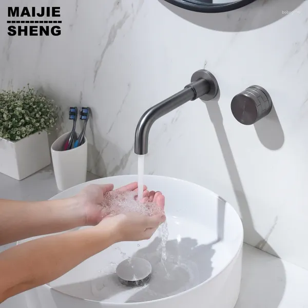 Waschbecken Wasserhähne Moderner Wasserhahnpistole grau Eingriff Mixer Tippwand montiertes Gunmetal -Becken kaltes Wasser Großhandel Bad